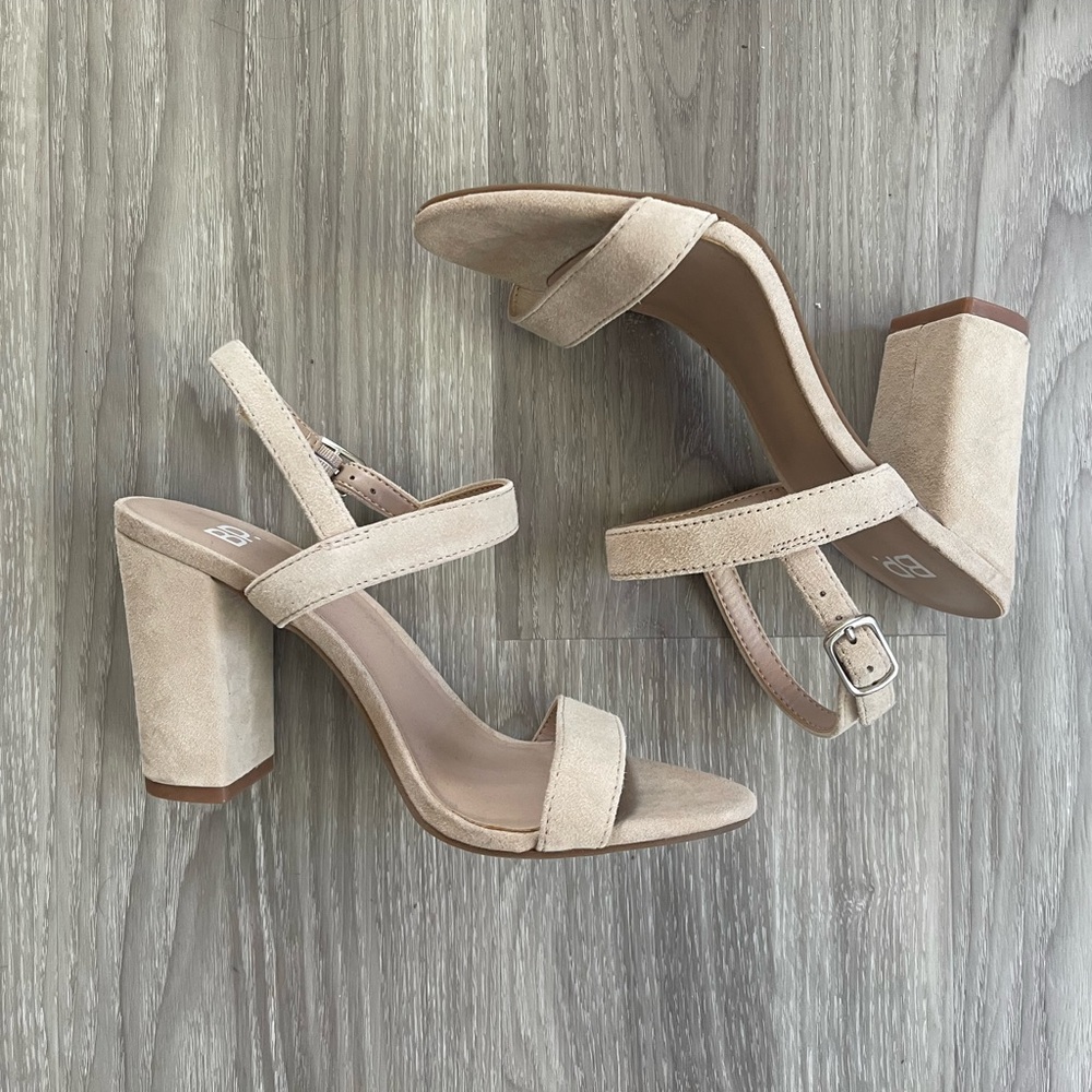BP Tan Block Heel Sandals with Ankle Strap